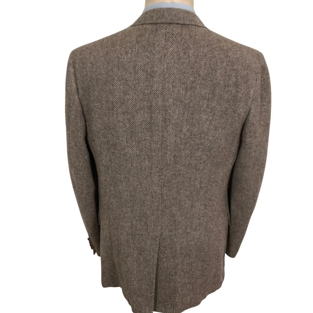 Stanbrooke Shop Blazer Mens 42R Brown Herringbone Leather Buttons Academic Tweed